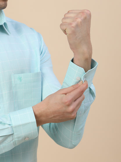 Formal Shirt for Men | Breathable & Soft with Color Fastness Regular Fit Spread Collar Neck Cotton Fabric Check Pattern