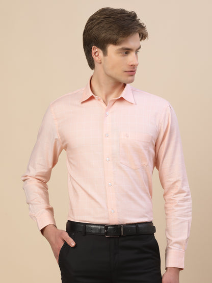 Formal Shirt for Men | Breathable & Soft with Color Fastness Regular Fit Spread Collar Neck Cotton Fabric Check Pattern