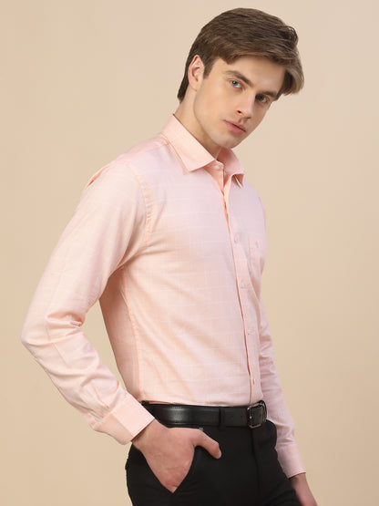 Formal Shirt for Men | Breathable & Soft with Color Fastness Regular Fit Spread Collar Neck Cotton Fabric Check Pattern