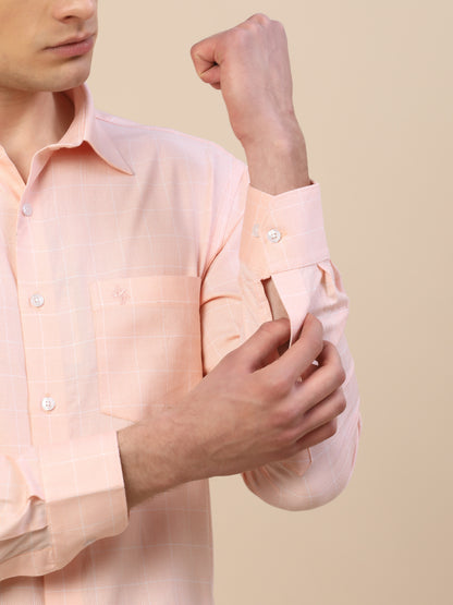 Formal Shirt for Men | Breathable & Soft with Color Fastness Regular Fit Spread Collar Neck Cotton Fabric Check Pattern