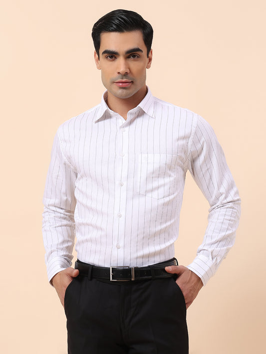 Formal Shirt for Men | Breathable & Soft with Color Fastness Slim Fit Spread Collar Cotton Fabric Striped Pattern