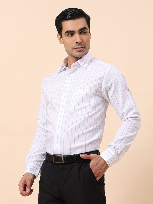 Formal Shirt for Men | Breathable & Soft with Color Fastness Slim Fit Spread Collar Cotton Fabric Striped Pattern