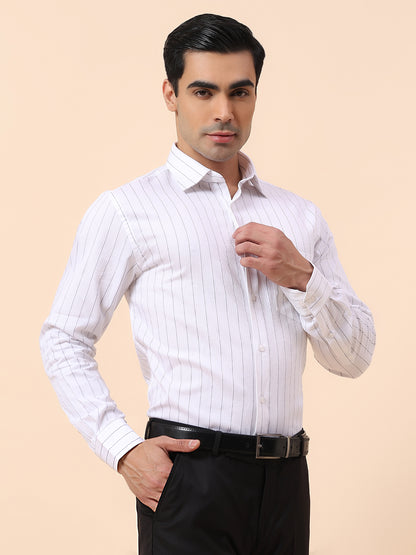 Formal Shirt for Men | Breathable & Soft with Color Fastness Slim Fit Spread Collar Cotton Fabric Striped Pattern