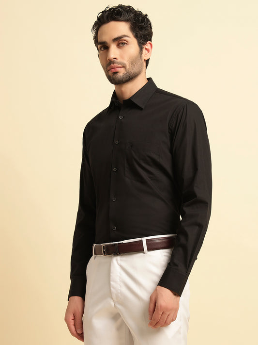 Formal Shirt for Men | Breathable & Soft with Color Fastness Regular Fit Spread Collar Neck Cotton Fabric Solid Pattern