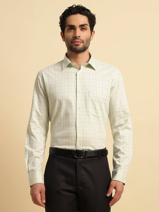 Formal Shirt for Men | Breathable & Soft with Color Fastness Regular Fit Spread Collar Neck Cotton Fabric Checkered Pattern