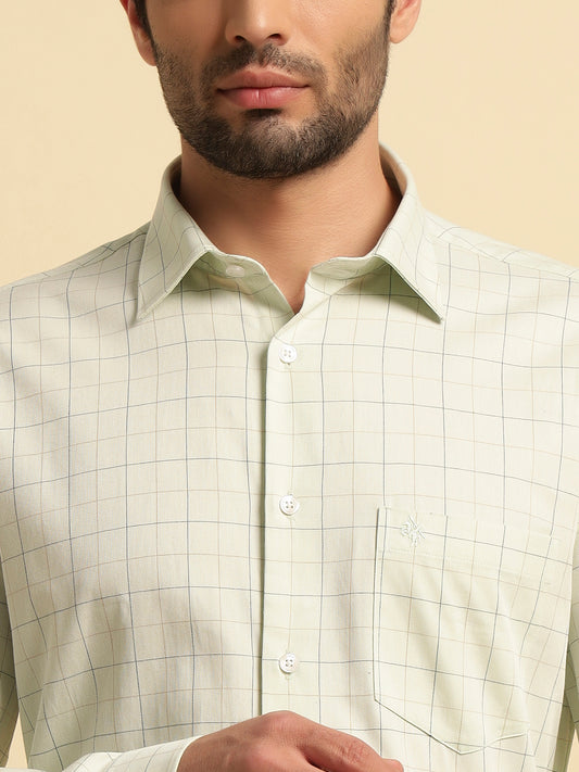 Formal Shirt for Men | Breathable & Soft with Color Fastness Regular Fit Spread Collar Neck Cotton Fabric Checkered Pattern