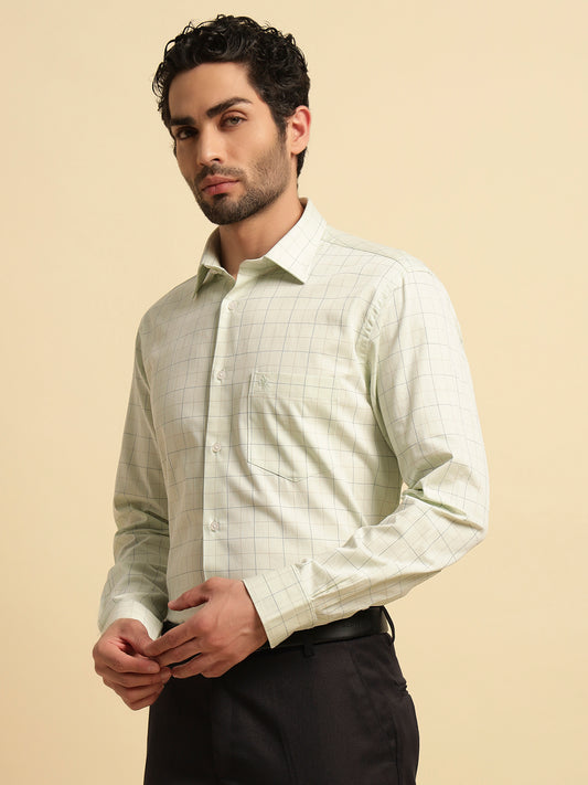 Formal Shirt for Men | Breathable & Soft with Color Fastness Regular Fit Spread Collar Neck Cotton Fabric Checkered Pattern