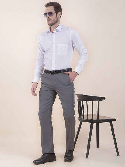  White Regular Fit Printed Full Sleeve Formal Shirt