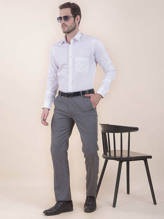  White Regular Fit Printed Full Sleeve Formal Shirt
