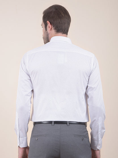 Men's White Regular Fit Printed Full Sleeve Formal Shirt