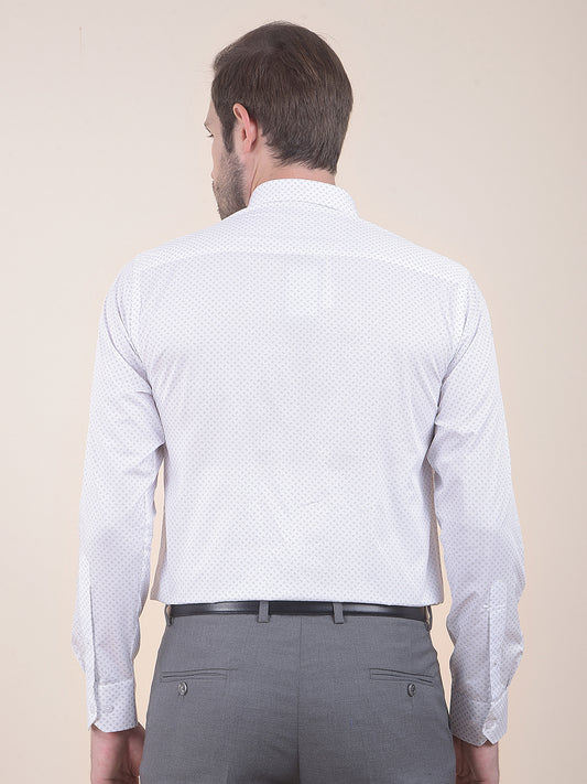 Men's White Regular Fit Printed Full Sleeve Formal Shirt