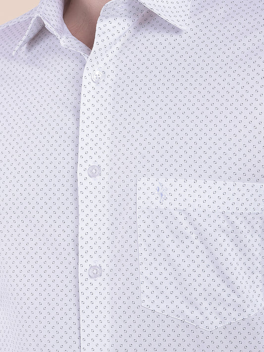 Men's White Regular Fit Printed Full Sleeve Formal Shirt