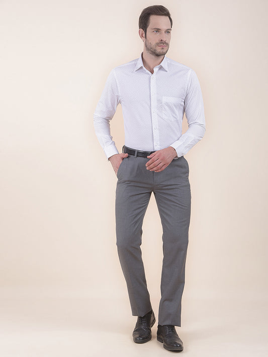 Men's White Regular Fit Printed Full Sleeve Formal Shirt