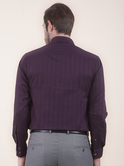 Men's Maroon Regular Fit Self Design Full Sleeve Formal Shirt