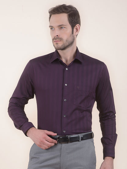 Men's Maroon Regular Fit Self Design Full Sleeve Formal Shirt