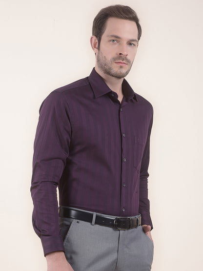 Men's Maroon Regular Fit Self Design Full Sleeve Formal Shirt