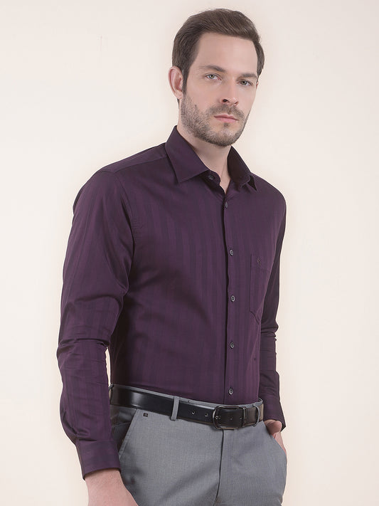 Men's Maroon Regular Fit Self Design Full Sleeve Formal Shirt