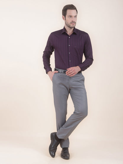 Men's Maroon Regular Fit Self Design Full Sleeve Formal Shirt