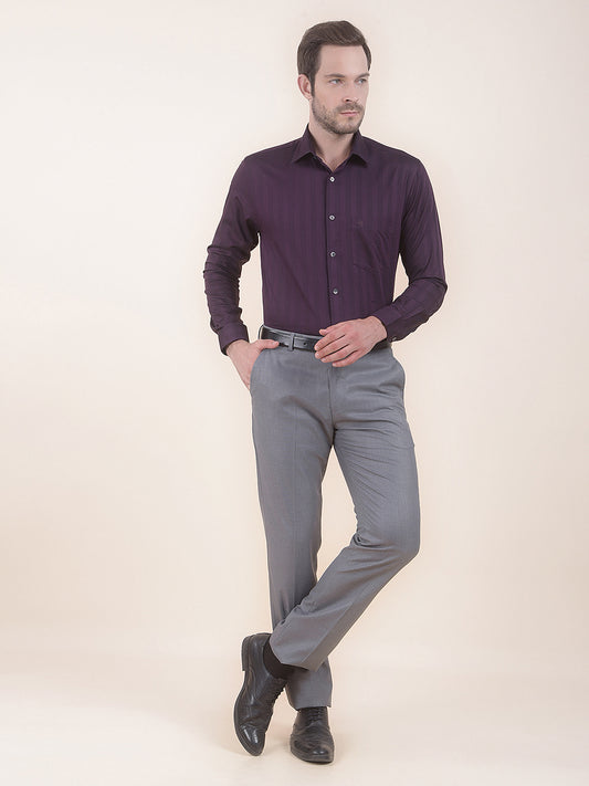 Men's Maroon Regular Fit Self Design Full Sleeve Formal Shirt