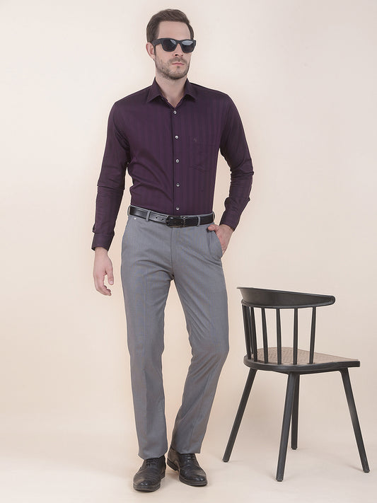  Maroon Regular Fit Self Design Full Sleeve Formal Shirt