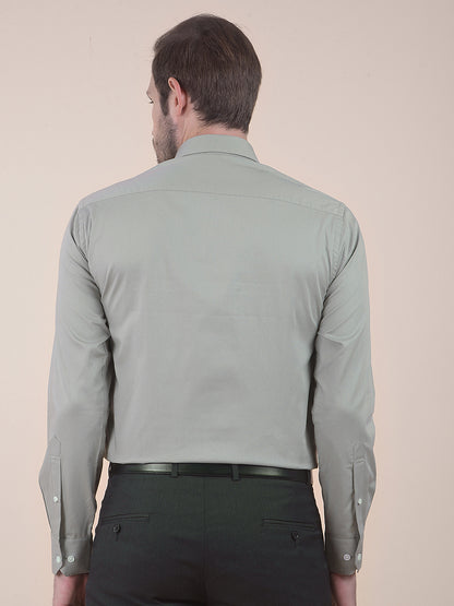 Men's Sagegreen Regular Fit Self Design Full Sleeve Formal Shirt