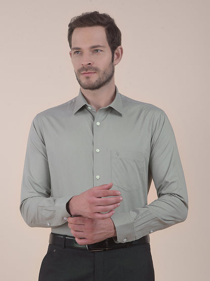 Men's Sagegreen Regular Fit Self Design Full Sleeve Formal Shirt