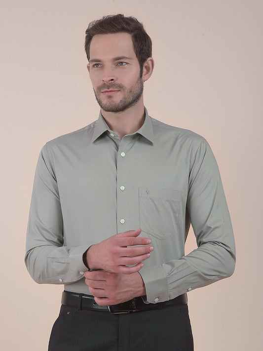 Men's Sagegreen Regular Fit Self Design Full Sleeve Formal Shirt