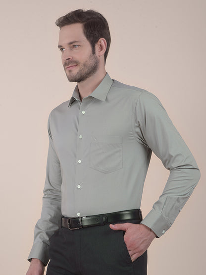 Men's Sagegreen Regular Fit Self Design Full Sleeve Formal Shirt