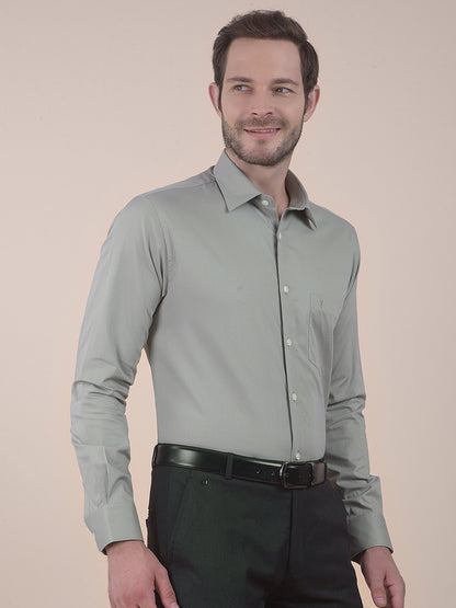 Men's Sagegreen Regular Fit Self Design Full Sleeve Formal Shirt