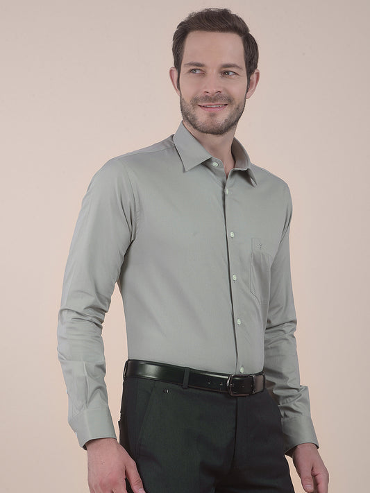 Men's Sagegreen Regular Fit Self Design Full Sleeve Formal Shirt
