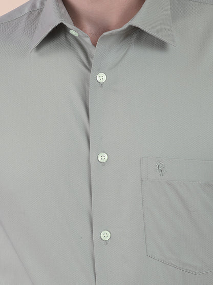 Men's Sagegreen Regular Fit Self Design Full Sleeve Formal Shirt
