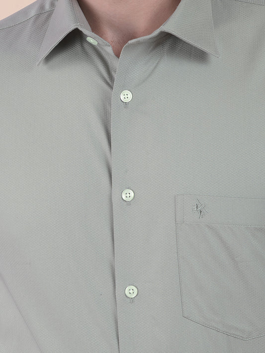 Men's Sagegreen Regular Fit Self Design Full Sleeve Formal Shirt