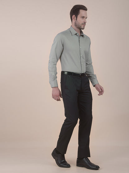 Men's Sagegreen Regular Fit Self Design Full Sleeve Formal Shirt