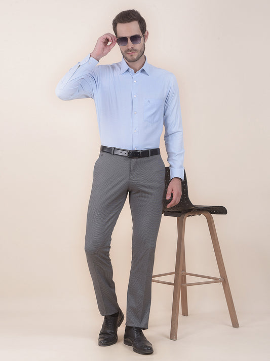  Blue Regular Fit Self Design Full Sleeve Formal Shirt
