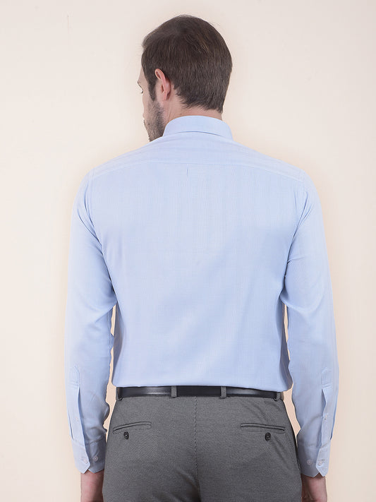 Men's Blue Regular Fit Self Design Full Sleeve Formal Shirt