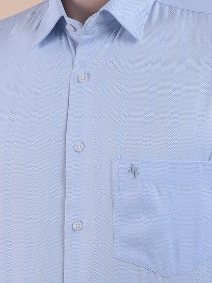 Men's Blue Regular Fit Self Design Full Sleeve Formal Shirt