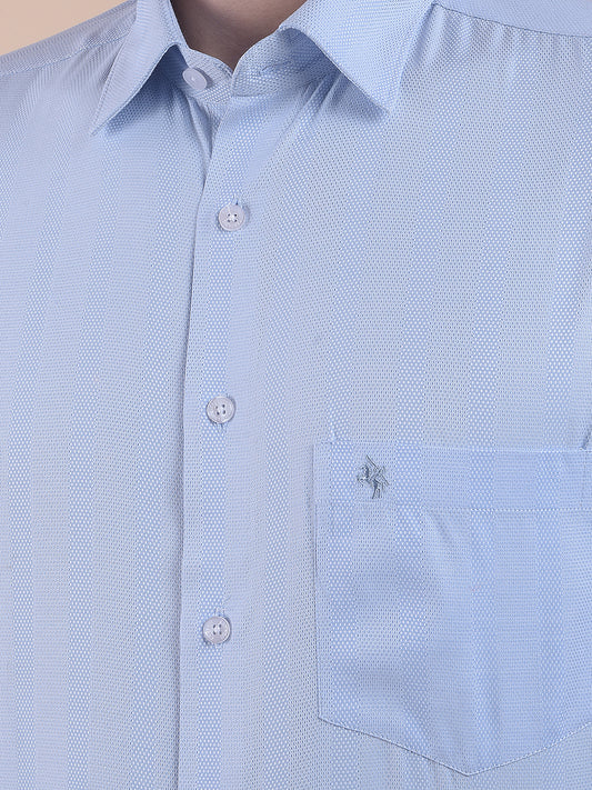 Men's Blue Regular Fit Self Design Full Sleeve Formal Shirt