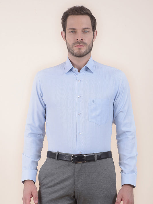 Men's Blue Regular Fit Self Design Full Sleeve Formal Shirt