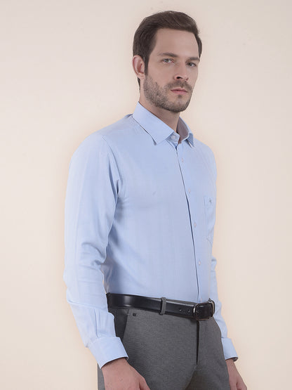 Men's Blue Regular Fit Self Design Full Sleeve Formal Shirt