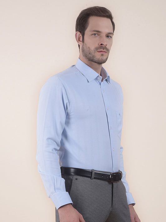 Men's Blue Regular Fit Self Design Full Sleeve Formal Shirt