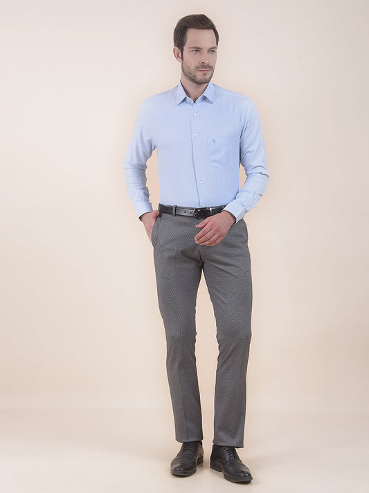 Men's Blue Regular Fit Self Design Full Sleeve Formal Shirt