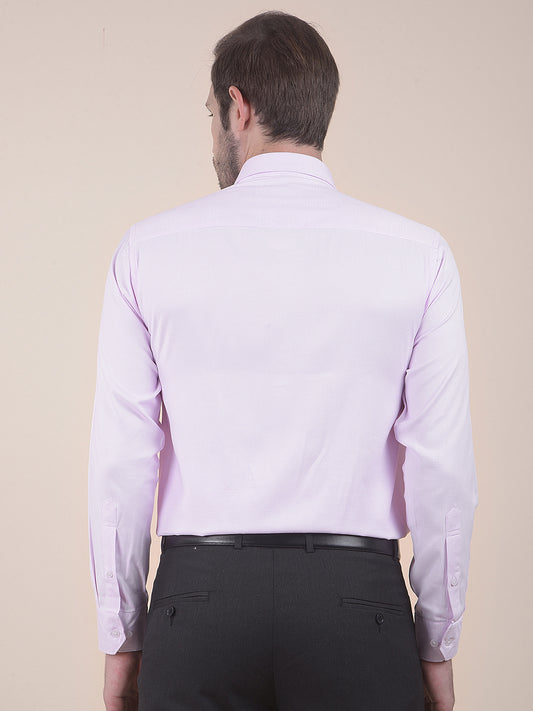Men's Pink Regular Fit Self Design Full Sleeve Formal Shirt