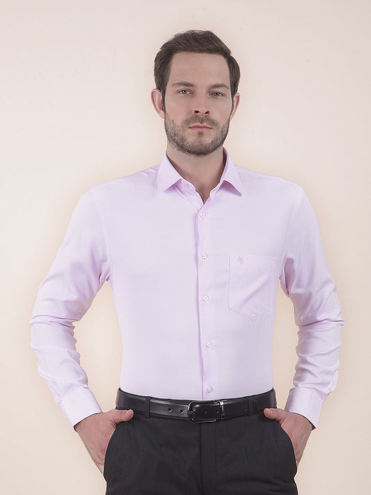Men's Pink Regular Fit Self Design Full Sleeve Formal Shirt