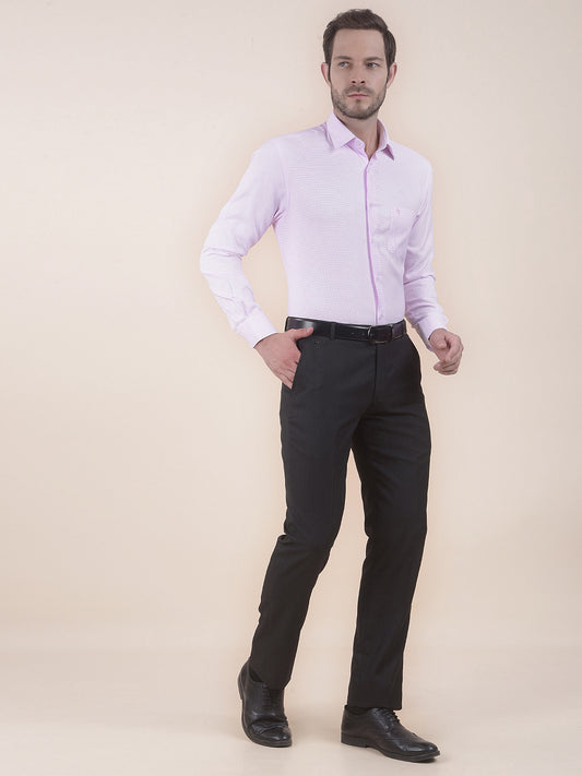 Men's Pink Regular Fit Self Design Full Sleeve Formal Shirt