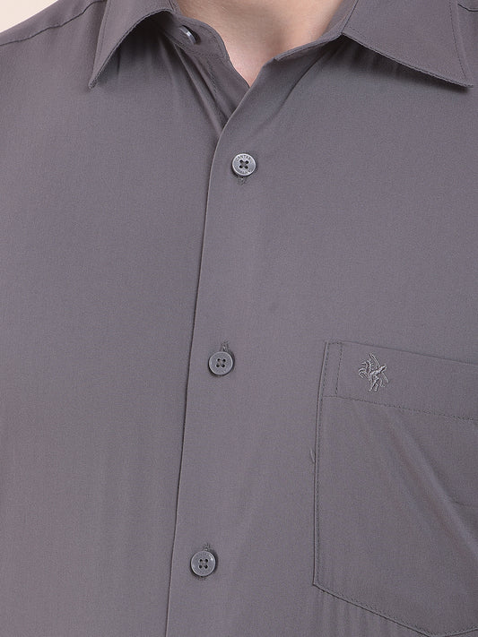 Men's Grey Slim Fit Solid Full Sleeve Casual Shirt