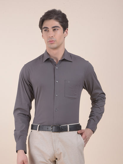 Men's Grey Slim Fit Solid Full Sleeve Casual Shirt