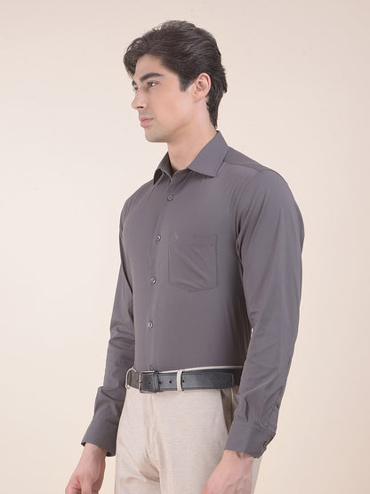 Men's Grey Slim Fit Solid Full Sleeve Casual Shirt
