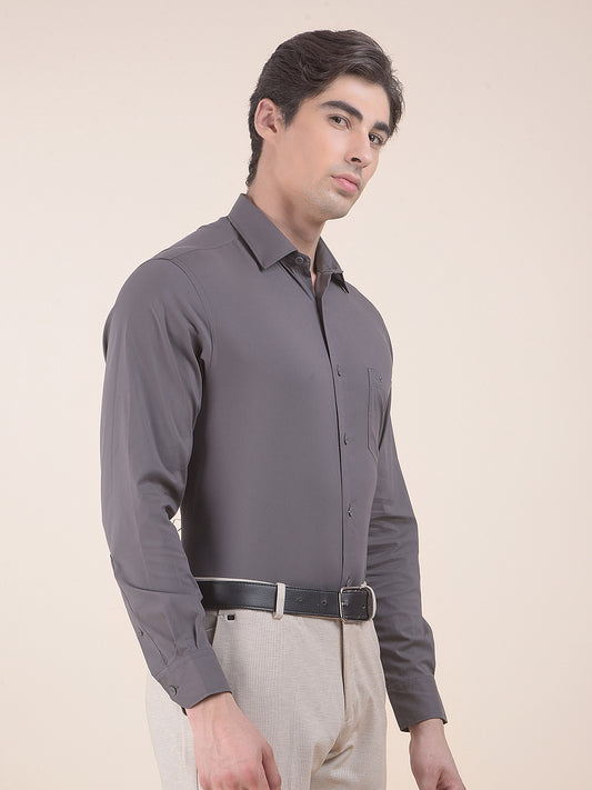 Men's Grey Slim Fit Solid Full Sleeve Casual Shirt