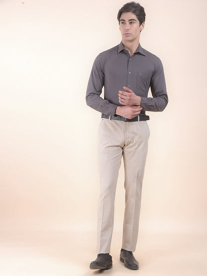 Men's Grey Slim Fit Solid Full Sleeve Casual Shirt