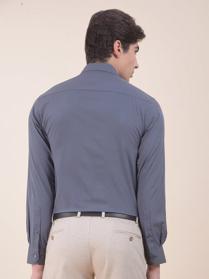 Men's Grey Slim Fit Solid Full Sleeve Formal Shirt